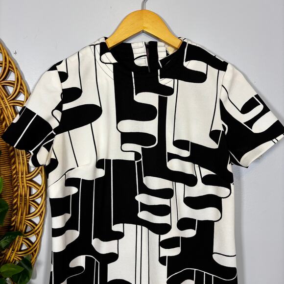 Black White Abstract Mod Midi Dress Graphic 60s Op Art Vtg | True Winter - Picture 5 of 13